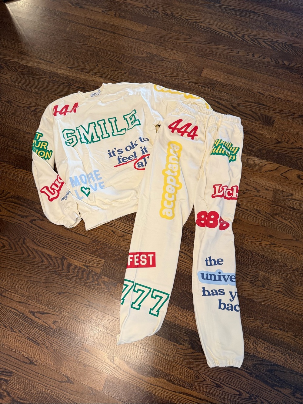 Women’s Mayfair group Cream Graphic Pajama Set with Multicolor Prints